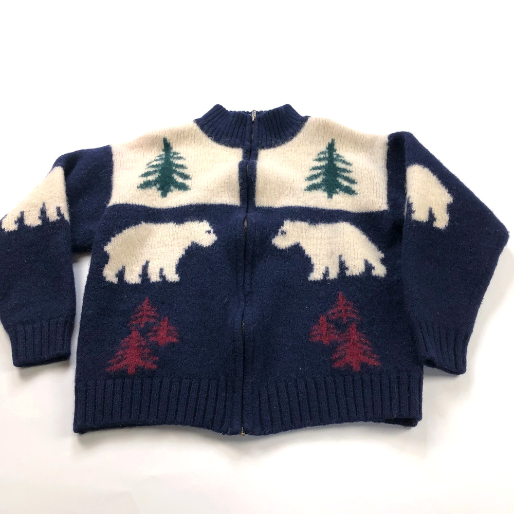 Lands End LG Shetland Wool Holiday Christmas Mens Zip Mock Neck Sweater SHRUNK
